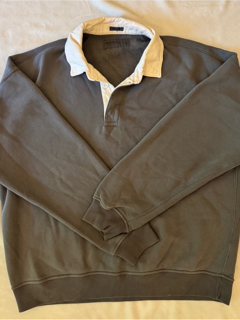 Abercrombie & Fitch Men's Gray Rugby-Style Sweater Polo with White Collar Size L